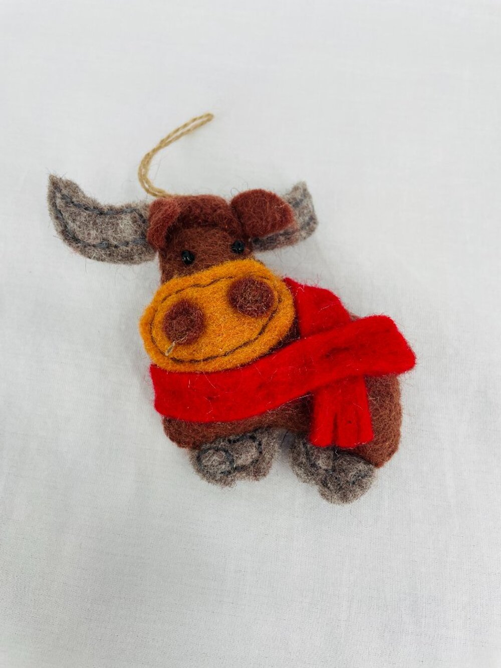 Sherpa Brand Felt Moose Christmas Ornament with Red Scarf
